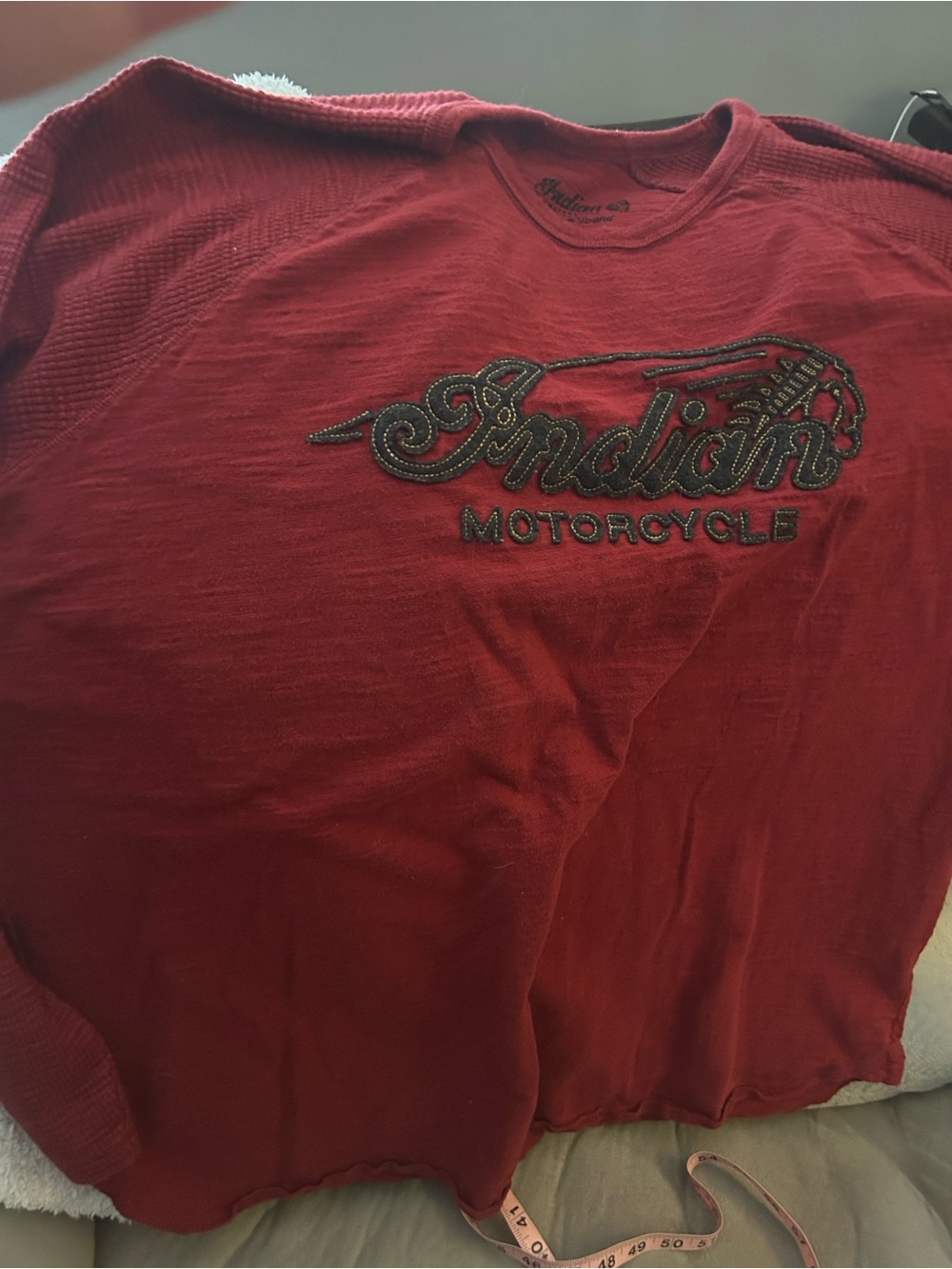 Lucky Brand Men's Red Long Sleeve Indian Motorcycle Logo Tee XxL